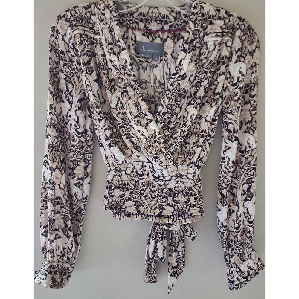 Anthropologie Women's Xxs Boho/Prairie Wrapped Crop‎ Top Floral Rabbit Print